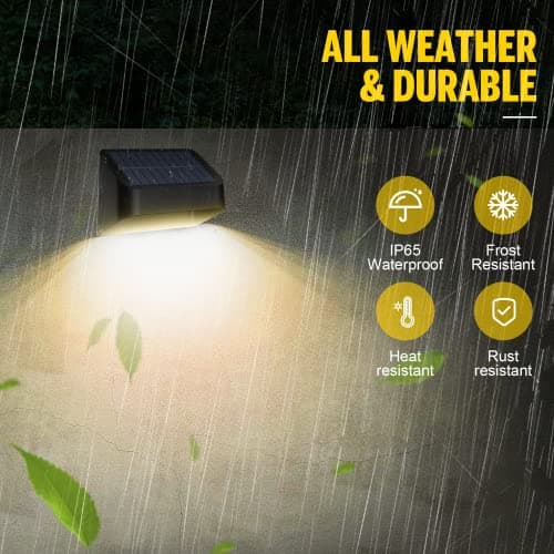 Brighter Solar Fence Lights,Solar Lights Outdoor Waterproof,Warm White and RGB 8 Colors,Dusk to Dawn Deck Light, Outdoor Lighting for Backyard/Railing/Wall/Step/Patio（12 Pack,Black） - Thumbnail 6