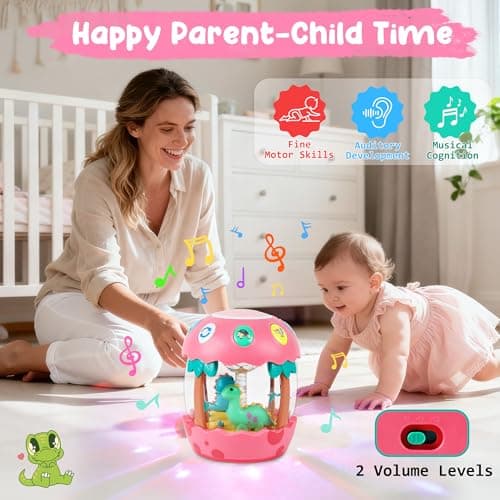 Baby Girl Toys 6-12 Months Rotating Musical Light Up Tummy Time Toy - Thumbnail 4
