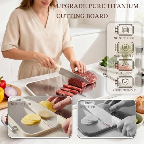 Cookeers Titanium Cutting Board for Kitchen - 2026 New Upgraded 100% Pure Titanium No Step Edge Double Side Cutting Board, Food Grade PP, Dishwasher Safe, Non-Slip, 15.8”×10.24 ” Chopping Board - Thumbnail 3