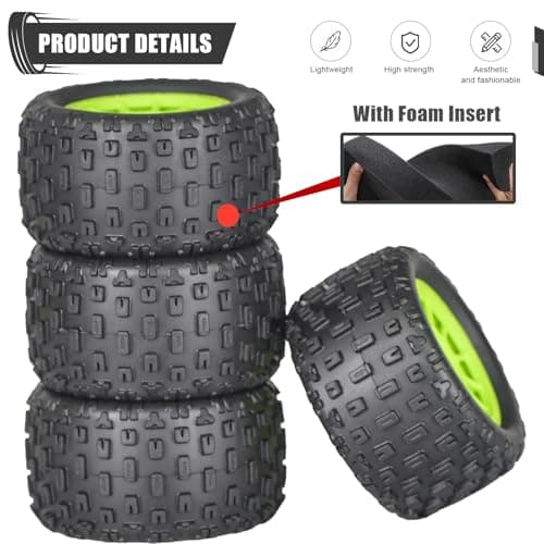 4Pcs Monster Truck Tires 1/16 1/18 Scale 74mm Pre-glued Foam Insert Tires for ARRMA Granite 1/18 Granite/Typhon, WLtoys A949, for MJX Hyper Go H16, High-Grip Ready-to-Run - Thumbnail 5