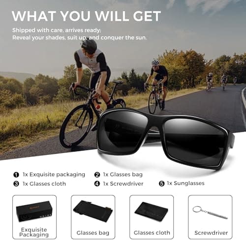 SUNGAIT Rectangle One-piece Sports Sunglasses for Men Black Lightweight Wraparound Style for Fishing Running Driving (Bright gray) - Thumbnail 6