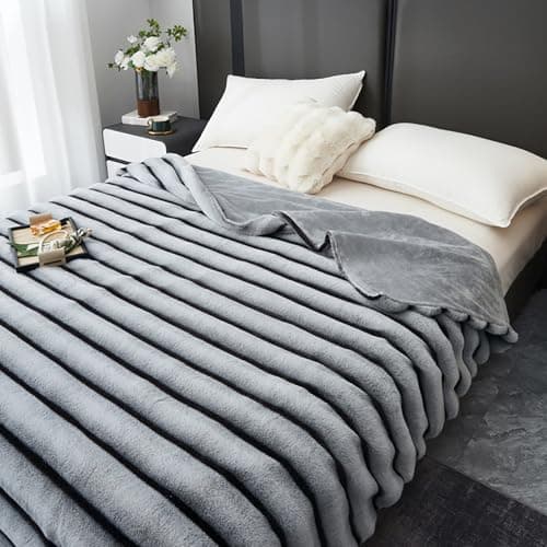 DCSKY Cozy Faux Fur Throw Blanket for Bed-Warm Fuzzy Throw Blanket, Cozy Soft and Fuzzy Plush Rabbit Fur Bubble Blanket Blankets for Bedroom and Living Room, Furry Luxury Blanket60 x 80" Light Grey - Image 1