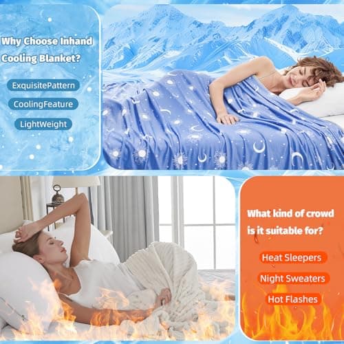 inhand Cooling Blanket - Cooling Blankets for Hot Sleepers -Decorative Lightweight Breathable Summer Cold Blankets for Sleeping Night Sweats to Keep Cool-(90"x108") Midnight Blue - Thumbnail 4