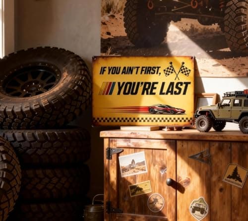 Funny Metal Sign for Garage signs, man cave decor, If You Ain't First You're Last Tin Sign – Vintage Racing Wall Decor car decor for room, Workshop, Bar man cave accessories – Racing Gifts for Men Distressed Retro Wall Garage Gifts for men garage signs vintage – 8x12 Inch 02 - Thumbnail 2