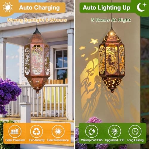 Go2garden 12.4" Solar Outdoor Lanterns Waterproof Garden Gifts Women, Moon Solar Outdoor Lights for Balcony,Backyard Porch Mothers Day Gifts for Mom, Grandma(2Pack, Red Copper) - Thumbnail 6