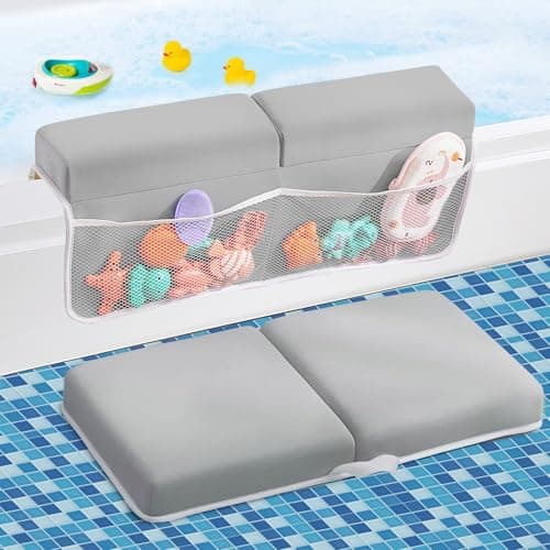 ILPEOD Bath Kneeler and Elbow Rest Pad Set, Thick Soft Quick Dry Bathtub Mat for Baby Bathing Time, Memory Foam With Toys Organizer, Gifts for Parents, Grey - Image 1