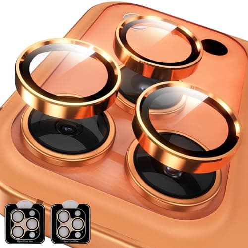 YWXTW Camera Lens Protector for iPhone 17 Pro/iPhone 17 Pro Max, [1 Step Installation Tray] Tempered Glass Screen Protector Metal Individual Camera Cover Accessories Case Friendly (Cosmic Orange-2Pack) - Image 1