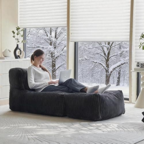 Ayovoch Bean Bag Chair for Adults, Giant Bean Bag Chair with Washable Cover, Comfy Corduroy Bean Bag Lounger with Ottoman, Memory Foam Filled Bean Bag Sofa for Living Room, Bedroom, Balcony, Gray - Image 1