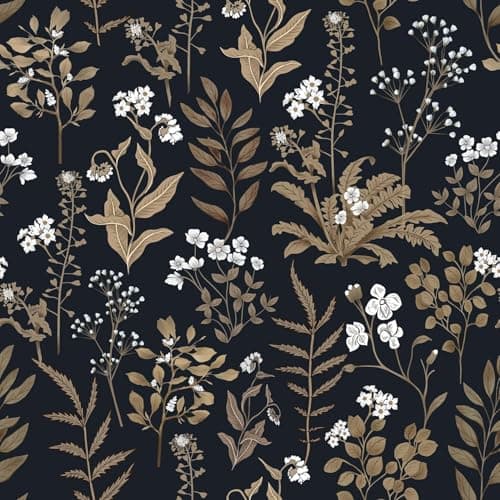 Abyssaly Vintage Floral Peel and Stick Wallpaper Black and Gold Wallpaper Dark Leaf Contact Paper Removable Self Adhesive Moody Botanical Vinyl Wrap for Bedroom Bathroom Shelf DIY Decor 17.3" x 590.5"