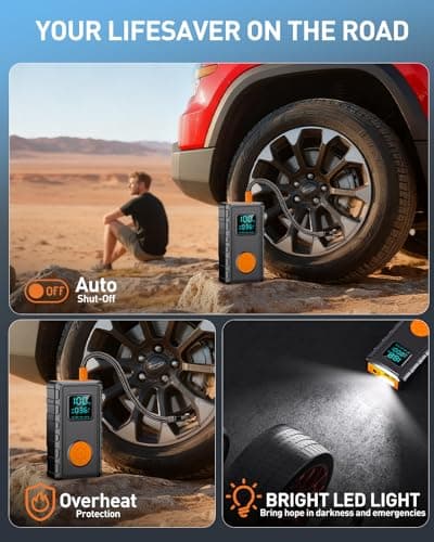 Jump Starter with Air Compressor, Battery Jumper Starter Car Battery Jump Starter 8.0 Gas/7.0L Diesel, Portable Jump Box, 12V Portable Car Jump Starter with Tire Inflator, LED Light Idea Gift for Man - Thumbnail 6