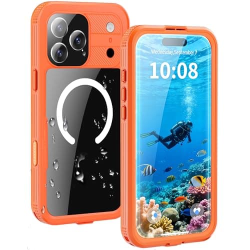 HECLETSO for iPhone 17 Pro Max Case - Compatible with MagSafe - IP68 Waterproof & Dustproof, 10FT Military-Grade Drop Proof - Built-in Screen Protector & Full-Body Rugged Cover, 6.9 Inch - Orange - Image 1