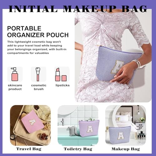 Fohufo Travel Toiletry Bag Set for Women - Travel Essentials, Initial Travel Makeup Bag Organizer Small Cosmetic Bag for Purse Blue Stuff Gifts for Women Mom Girlfriend Teacher, Blue Letter K - Thumbnail 3