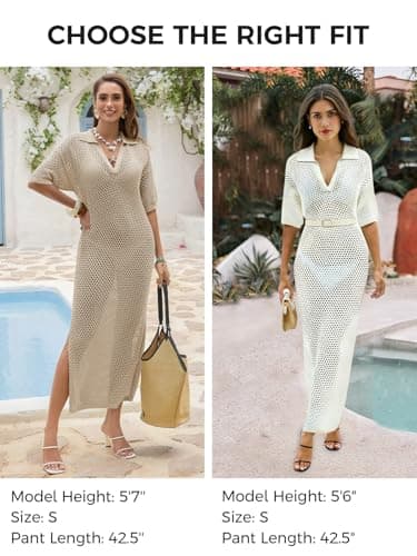 Fisoew Womens Crochet Swimsuit Coverup Summer Hollow Out Short Sleeve V Neck Bikini Coverups Vacation Beach Maxi Dress Mint - Thumbnail 6