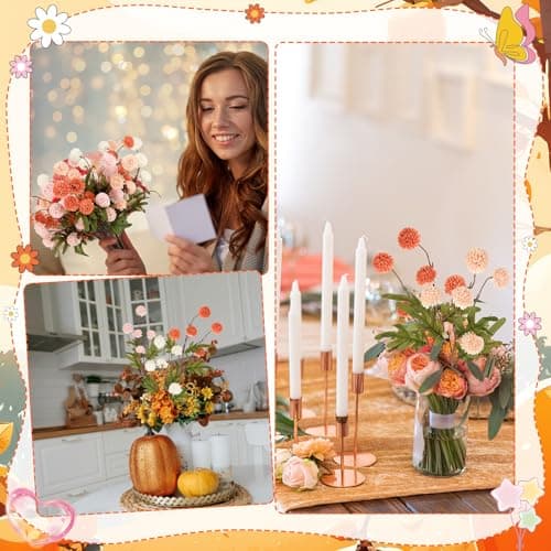 Ovveroche 16 Bundles Faux Silk Mums Chrysanthemums Pom Pom Ball Bouquet Kiku Flowers with Stem for Wedding, Home, Outdoor Table Vase Arrangement - Thumbnail 5