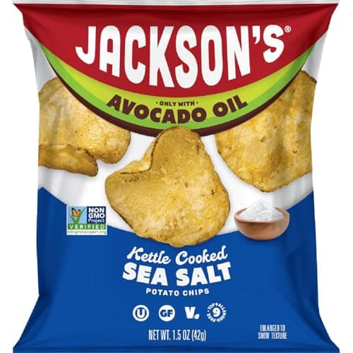 Jackson’s Potato Classic Kettle Chips with Sea Salt (1.5oz, Pack of 10) - Made with Premium Avocado Oil - Allergen-friendly, Gluten Free, Peanut Free, Vegan, Kosher - Shark Tank Product - Image 1