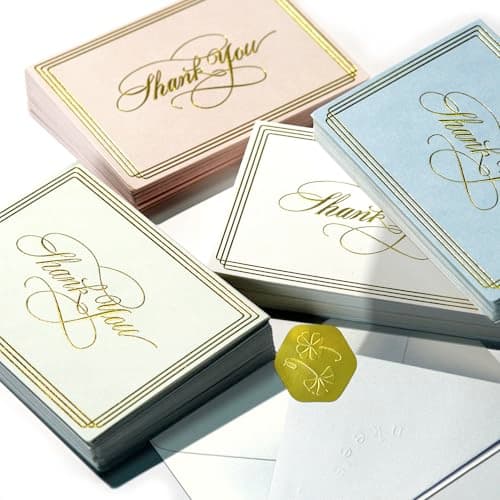 ukee's Thank You Cards with Envelopes 100-Pack, Blank Inside 4-Color Embossed Gold Foil Script Thank You Notes with Matching Stickers, for Small Business Graduation Wedding Baby Shower Funeral, 3.5"x 5" - Image 1