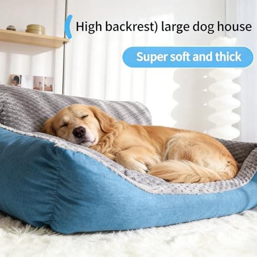 NOFKYNOXA Big Dog Bed for Large Sized Dogs with Soft Plush Cushion, 35"x28"x13.7" Machine Washable High Backrest Bed, Round Pet Sofa with Non-Slip Bottom,Year-Round Comfort for Dogs Up to 66 lbs - Thumbnail 2