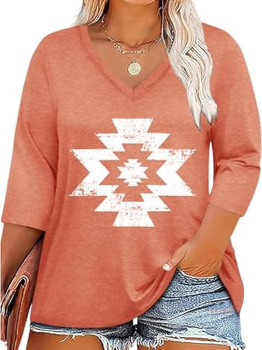 Chulianyouhuo Women's Plus Size Tops Cowgirl Country Outfits Cowboy Shirts 3/4 Sleeve Western Graphic T-Shirts - Image 1