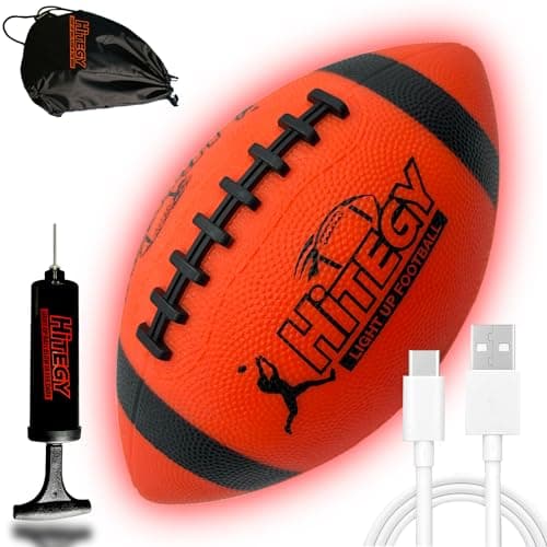 MPMVP Glow in The Dark Football Light Up Football | USB-C Rechargeable LED Ball with Pump | Night Game Ball for Indoor & Outdoor Play | Gift Ready for Boys & Kids (with a Bag) - Image 1