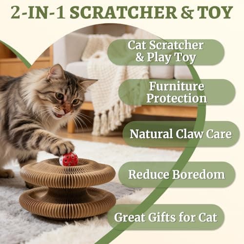 VOXGET 1 Pack Cat Scratcher Toy with Balls Bells, Magic Organ Foldable Cat Scratching Board for Kitten, Interactive Toys for Indoor Adult Cats Exercise Anxiety Relief, Auburn - Thumbnail 4