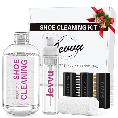 Jevvu Shoe Cleaner Kit, 10 fl oz Concentrated Sneaker Cleaner with Foaming Bottle, 3 Brushes & Towel, White Shoe Cleaning Kit for Leather, Suede, Canvas, Knit, Mesh & All Materials - Image 1
