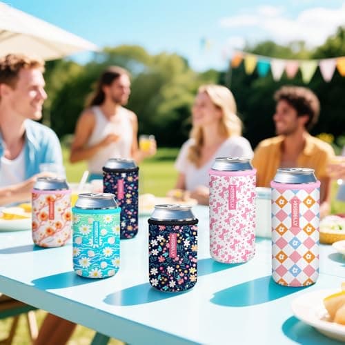 Slim Can Cooler Sleeve, Insulated Neoprene Can Sleeve Cover Reusable Can Drink Sleeve Holder for Beverages Cans Bottles BBQs Decor Party Favors - Thumbnail 5