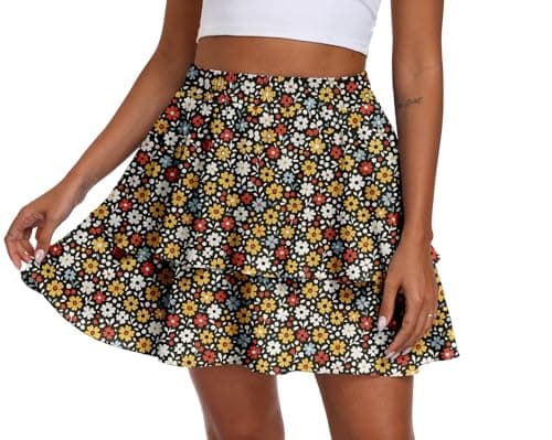 Lepunuo Boho Mini Skirts for Women Flowy Ruffle Tiered Skorts Skirts with Short Underneath with Pockets Beach Vacation - Image 1
