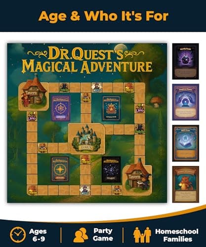 Dr. Quest's Magical Adventure–Educational Board Game for Kids Ages 6-9 – Spelling & Grammar Learning Game for Early Elementary | 180 Questions | Screen-Free Homeschool & Family Game | 2-6 Players - Thumbnail 3