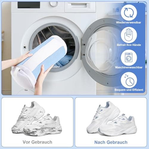 Dntorx Shoe Washing Machine Bags, 2 PCS Reusable Blue+White Chenille Laundry Bags for Washing Machine, 360 Wrap-Around Clean Shoe Laundry Bags with Hidden Zipper - Thumbnail 3