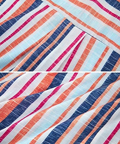 SySea Womens Short Sleeve Striped Shirts Casual Button Down V Neck Work Blouses Tops Orange - Thumbnail 5