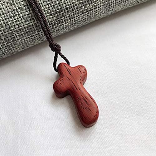 Rehoboth Mahogany Wooden Cross Pendant Necklaces for Women Men Handcrafted Gift Wood Hang from Rearview Mirror Pendant Decoration - Thumbnail 2