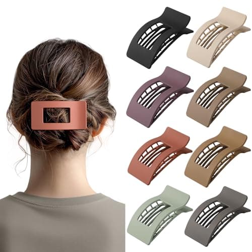 8 Pack French Flat Hair Clips for Women – Large Matte No-Slip Claw clips for Thick & Thin Hair, Strong Hold Styling Barrettes Accessories (Neutral) - Image 1