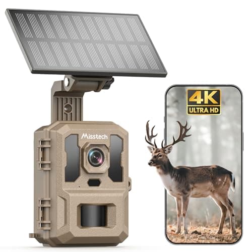 Misstech 4K UHD Solar Trail Camera for Game & Wildlife Monitoring - 0.1s Fast Activation to Record Animals, 64MP/4K Clear Night Vision, No Monthly Fee, App Control, IP66 Waterproof, 32GB SD Card - Image 1