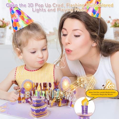 XTF2015 Firework Birthday Cards，Music & LED Lights 3D Pop Up Greeting Card - Thumbnail 3