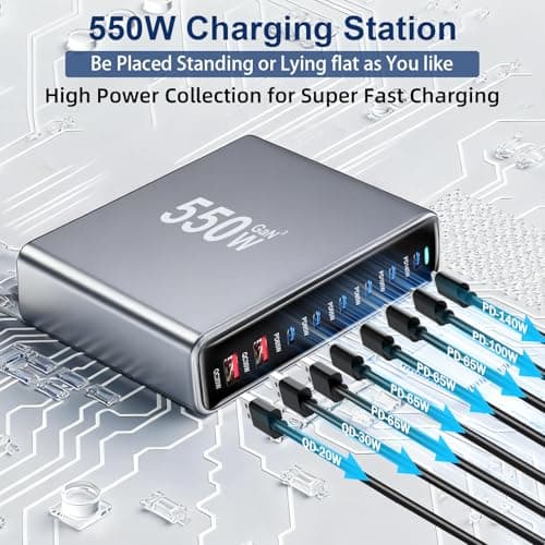 550W USB C Fast Charger Block, PD3.1 140W 8 Port USB Charging Station, GaN Ⅲ Pro PD PPS Fast Charging Station for Multiple Devices,Laptop Wall Charger Compatible with iPhone 17/iPad/MacBook etc - Thumbnail 3