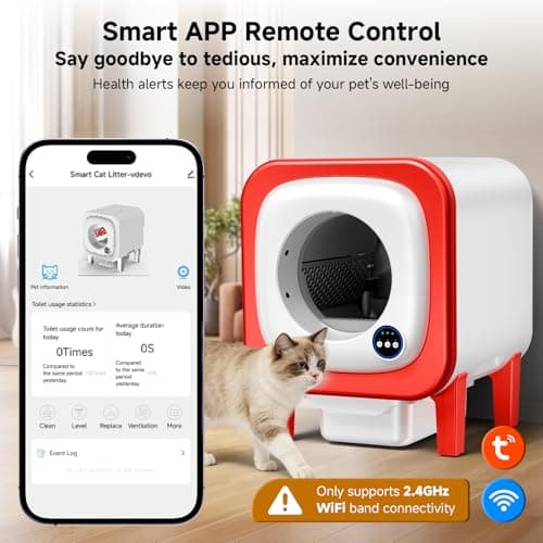 petstarlet Self Cleaning Litter Box, Extra Large Automatic Cat Litter Box Self Cleaning for Multiple Cats, App Control, Safety Protection, Ultra-Quiet,Includes Trash Bags,Red - Thumbnail 2