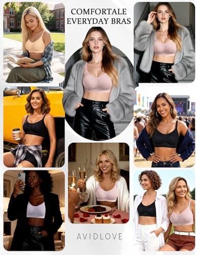 Avidlove Women's Seamless Bras Wireless Pushup Bra No Wire Full Coverage Bra Comfort Everyday Tshirt Bra White M - Thumbnail 6