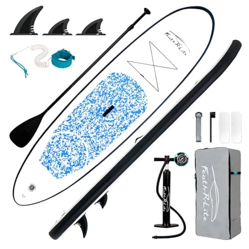 FEATH-R-LITE Inflatable Stand Up Paddle Board 10'x30''x6'' Ultra-Light (16.7lbs) SUP with Paddleboard Accessories,Three Fins,Adjustable Paddle, Pump,Backpack, Leash - Image 1