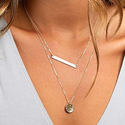Turandoss Choker Necklaces for women Bar Hammered Disc Necklace Handmade Jewelry Layered Necklace Simple Layered Chokers for Women - Thumbnail 6