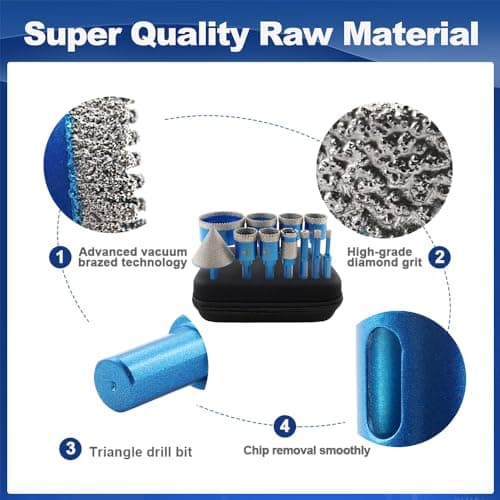 Tile Hole Saw Kit Diamond- BRSCHNITT 11pcs Diamond Core Drill Bit for Porcelain Tile Ceramic Marble Granite Drilling Triangle Shank - Thumbnail 5