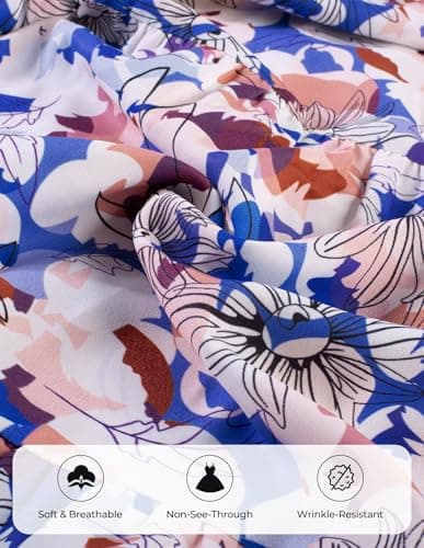 GRACE KARIN Long Sleeve Dress for Women 2026 Spring Wedding Guest Dress Floral Boho A Line Flowy Maxi Dresses with Pockets Skybule White Floral XL - Thumbnail 5