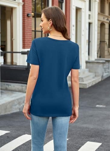 Herou Women Casual Summer Short Sleeve Tops T-Shirts Tees with Side Split Dusty Blue Medium - Thumbnail 5