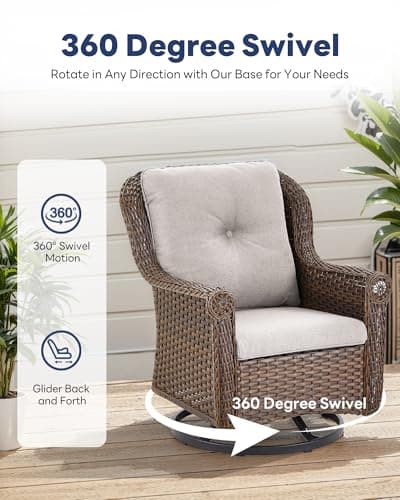 5 Pieces Outdoor Patio Furniture-Patio Swivel Chairs Set of 2 with Outdoor Side Table Patio Furniture for Patio Deck Porch Garden Backyard-Brown/Beige - Thumbnail 3