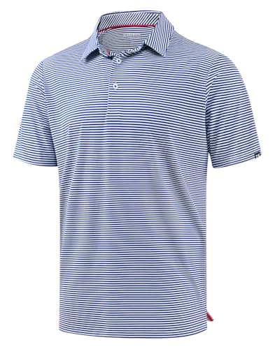 G Gradual Mens Golf Shirt Dry Fit Moisture Wicking Performance Short Sleeve Striped Polo Shirts for Men Dressy Casual (Navy Blue Stripe, 3XL) - Image 1