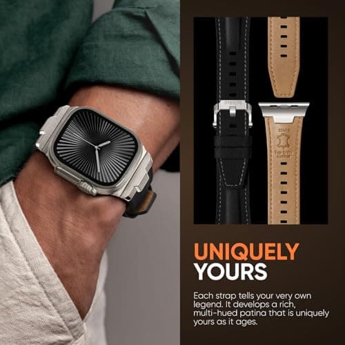 Suitisbest Leather Bands Compatible for Apple Watch Band 42mm 41mm 40mm 38mm, Genuine Leather Rugged Durable Metal Connector Replacement Strap for Women Men iWatch 11 10 9 8 7 6 5 4 3 SE - Thumbnail 6