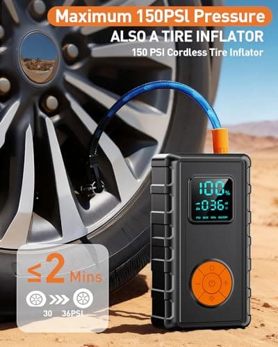 Jump Starter with Air Compressor, Battery Jumper Starter Car Battery Jump Starter 8.0 Gas/7.0L Diesel, Portable Jump Box, 12V Portable Car Jump Starter with Tire Inflator, LED Light Idea Gift for Man - Thumbnail 3