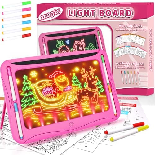 Magic LED Drawing Board for Kids, Toys for Girls Glow in the Dark, Light Up Tracing Pad with 9 Dual-Sided Card, 6 Marker, Doodle Writing Tablet Toddler Learning Toy, Art & Craft Kit Xmas Birthday Gift - Image 1