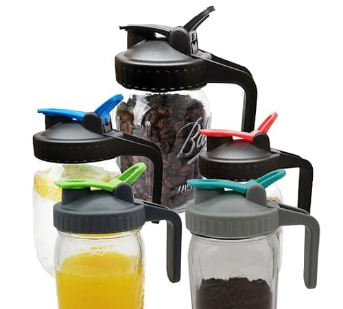 Mason Jar Lids with Handle and Gasket, Wide Mouth, Anti-Slip, for Cold Brew Coffee and Iced Tea, Set of 5 (Jars Not Included) - Image 1