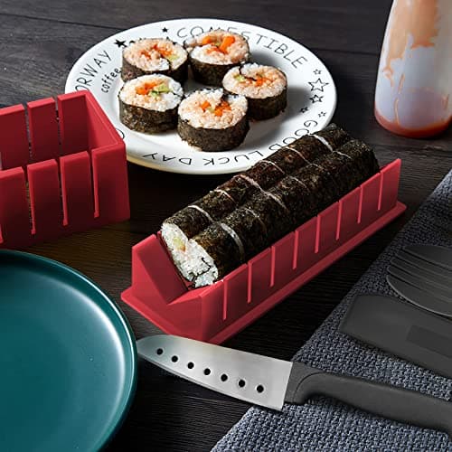 HI NINGER Sushi Making Kit Deluxe Edition Complete Sushi Maker Kit 12PCS Home Sushi Mold Press with Sushi Rice Roll Mold Shapes,Fork , Sushi Knife,Sushi Rolling Mat,Chopsticks - Thumbnail 6