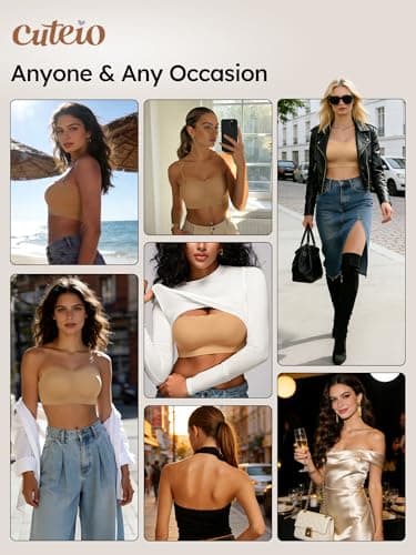 Strapless Bras for Women - S-XL Unlined Bandeau for Natural Shape, Wireless Pull-On Bra, Comfy Seamless Bralette No Underwire (Skin L) - Thumbnail 5